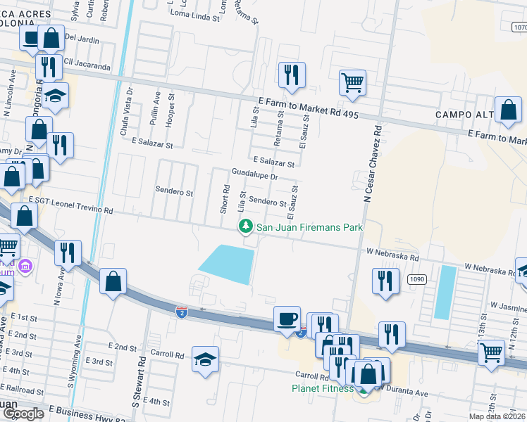 map of restaurants, bars, coffee shops, grocery stores, and more near 822 Sendero Street in San Juan