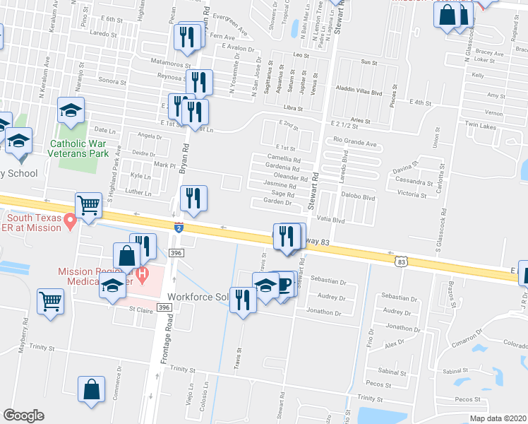 map of restaurants, bars, coffee shops, grocery stores, and more near 1412 Vatia Boulevard in Mission