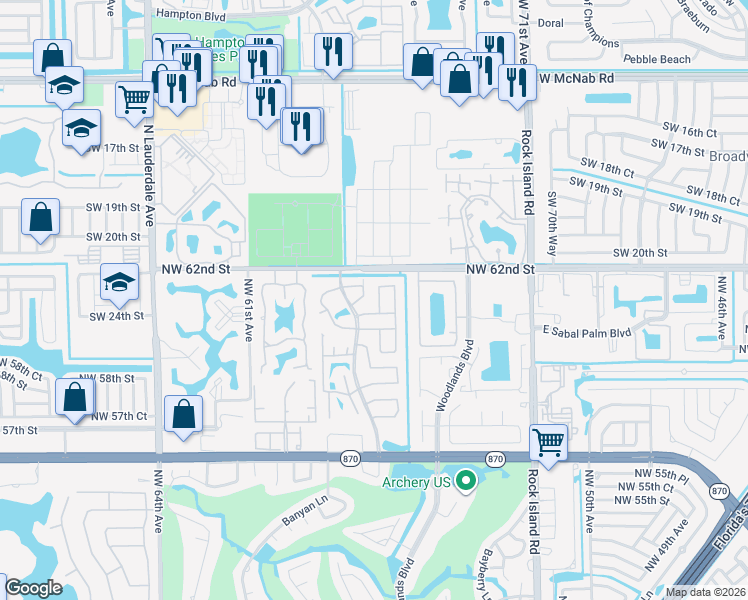 map of restaurants, bars, coffee shops, grocery stores, and more near 86 Ann Lee Lane in Tamarac