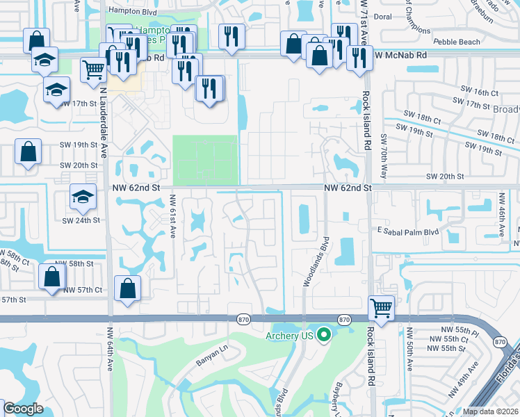 map of restaurants, bars, coffee shops, grocery stores, and more near 86 Ann Lee Lane in Tamarac