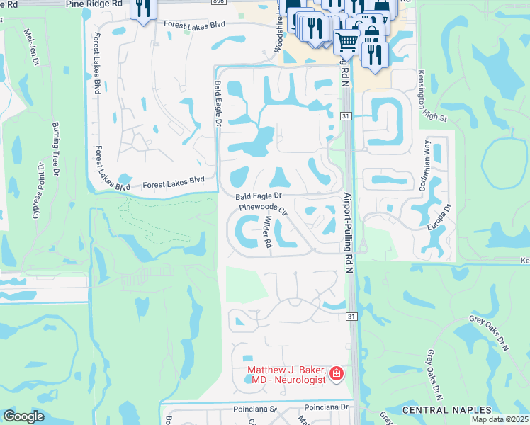map of restaurants, bars, coffee shops, grocery stores, and more near 2365 Mayfield Court in Naples