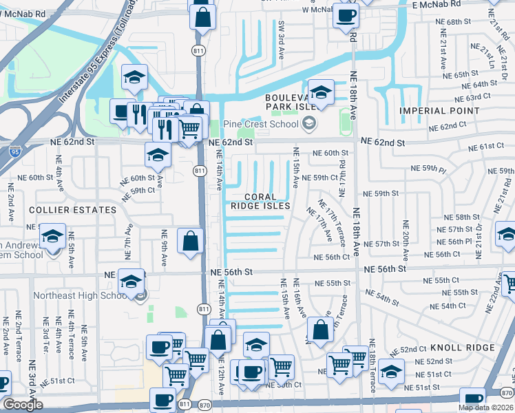 map of restaurants, bars, coffee shops, grocery stores, and more near in Fort Lauderdale