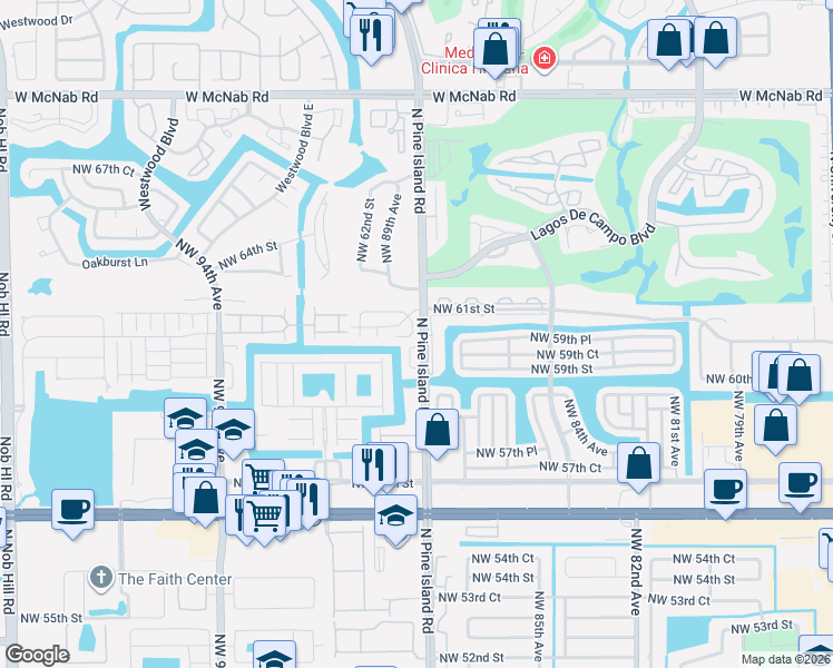 map of restaurants, bars, coffee shops, grocery stores, and more near 6062 Northwest 88th Avenue in Tamarac
