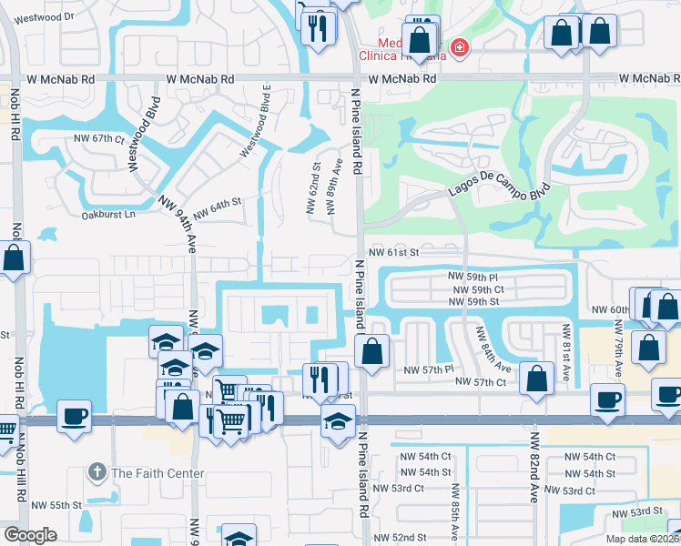 map of restaurants, bars, coffee shops, grocery stores, and more near 8806 Northwest Paradise Court in Tamarac