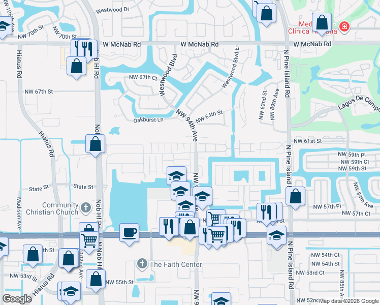 map of restaurants, bars, coffee shops, grocery stores, and more near 6010 Plum Place in Tamarac