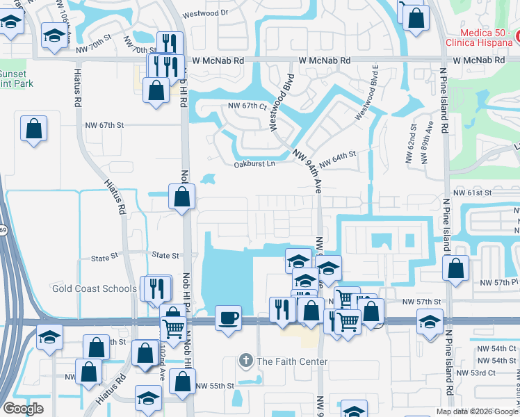 map of restaurants, bars, coffee shops, grocery stores, and more near 6009 Plum Isle Way in Tamarac