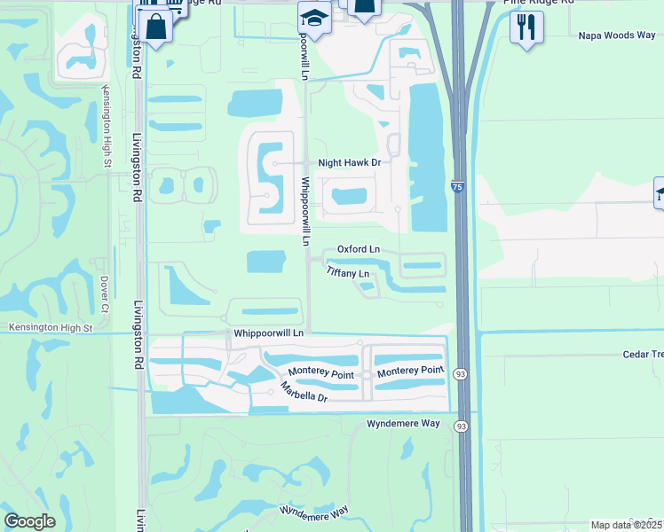 map of restaurants, bars, coffee shops, grocery stores, and more near 1272 Oxford Lane in Naples