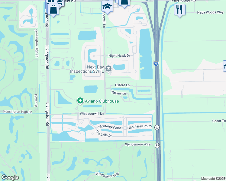 map of restaurants, bars, coffee shops, grocery stores, and more near 1272 Oxford Lane in Naples