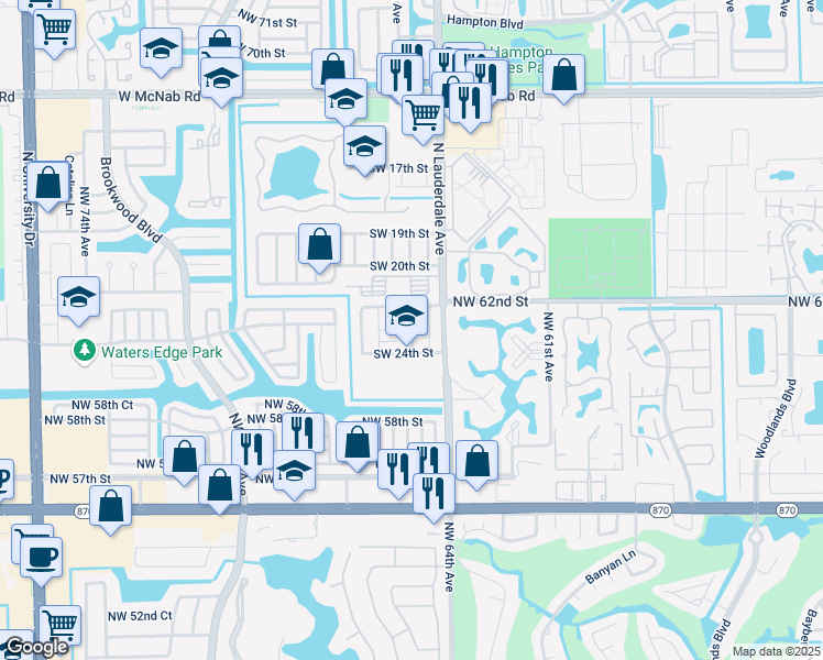 map of restaurants, bars, coffee shops, grocery stores, and more near 8114 Southwest 23rd Street in North Lauderdale