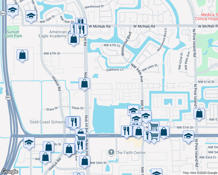 map of restaurants, bars, coffee shops, grocery stores, and more near 9772 North Grand Duke Circle in Tamarac