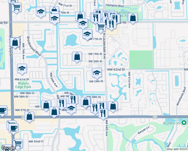 map of restaurants, bars, coffee shops, grocery stores, and more near 8114 Southwest 23rd Street in North Lauderdale