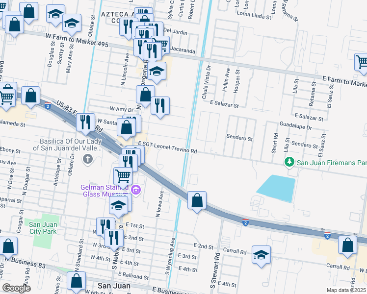 map of restaurants, bars, coffee shops, grocery stores, and more near 123 East Sgt Leonel Trevino Road in San Juan