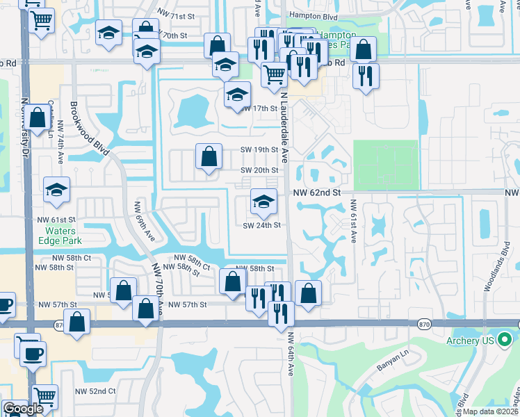 map of restaurants, bars, coffee shops, grocery stores, and more near 8114 Southwest 23rd Street in North Lauderdale