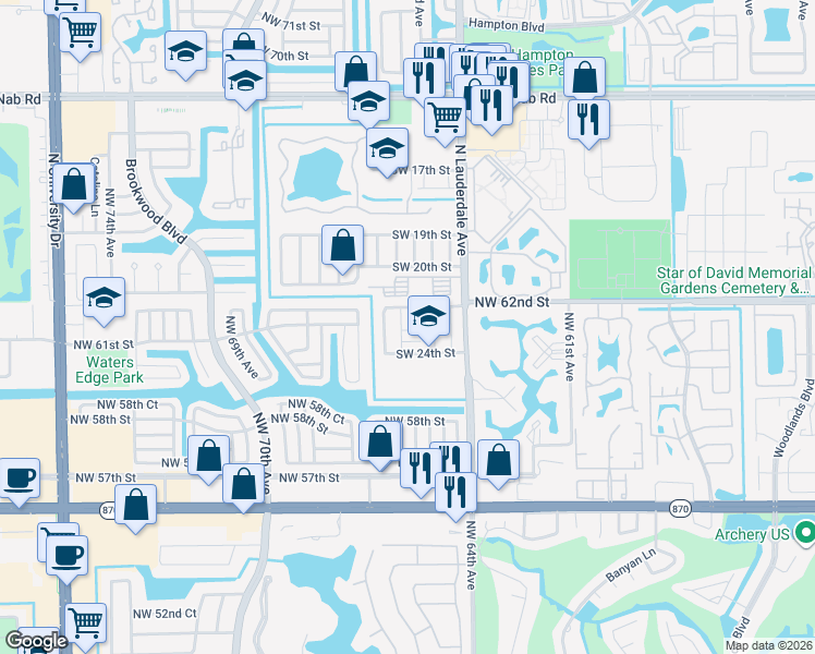 map of restaurants, bars, coffee shops, grocery stores, and more near 8114 Southwest 23rd Street in North Lauderdale