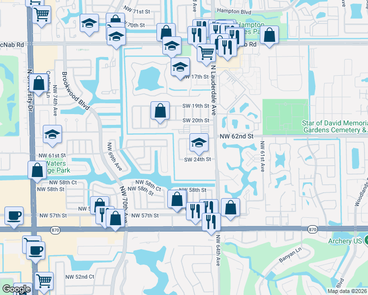map of restaurants, bars, coffee shops, grocery stores, and more near 2307 Southwest 82nd Terrace in North Lauderdale