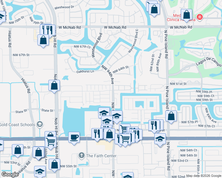 map of restaurants, bars, coffee shops, grocery stores, and more near 6010 Plum Place in Tamarac