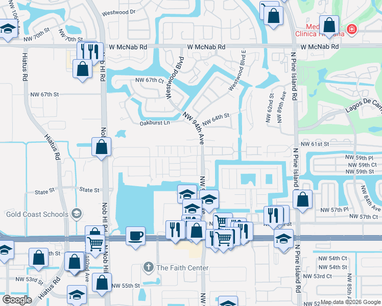 map of restaurants, bars, coffee shops, grocery stores, and more near 6010 Plum Place in Tamarac
