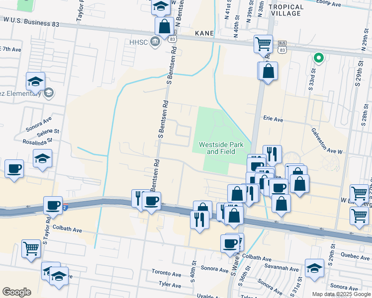 map of restaurants, bars, coffee shops, grocery stores, and more near 4109 West Ithica Avenue in McAllen