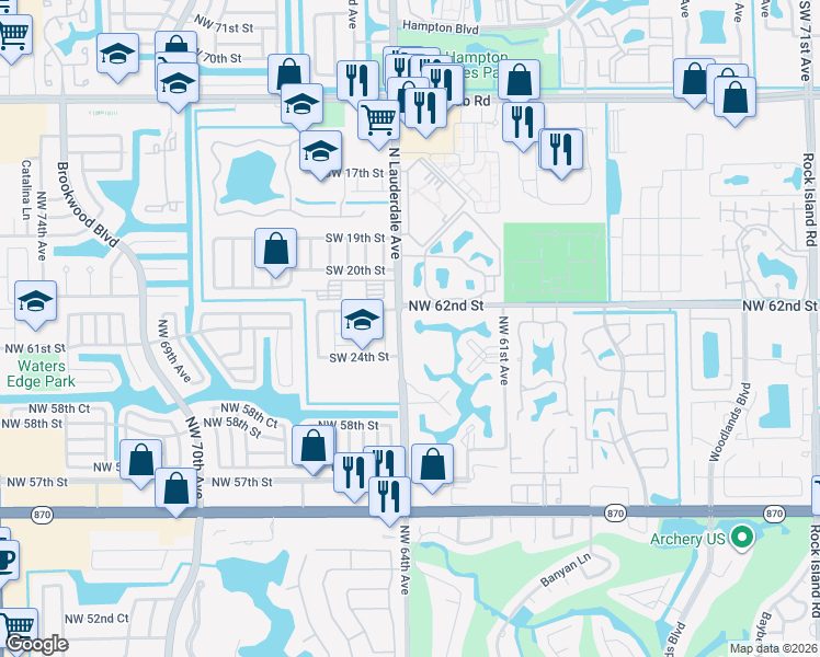 map of restaurants, bars, coffee shops, grocery stores, and more near 2306 Southwest 81st Terrace in North Lauderdale