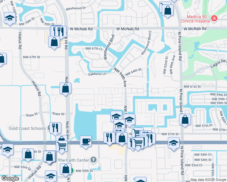 map of restaurants, bars, coffee shops, grocery stores, and more near 6005 Lombard Court in Tamarac