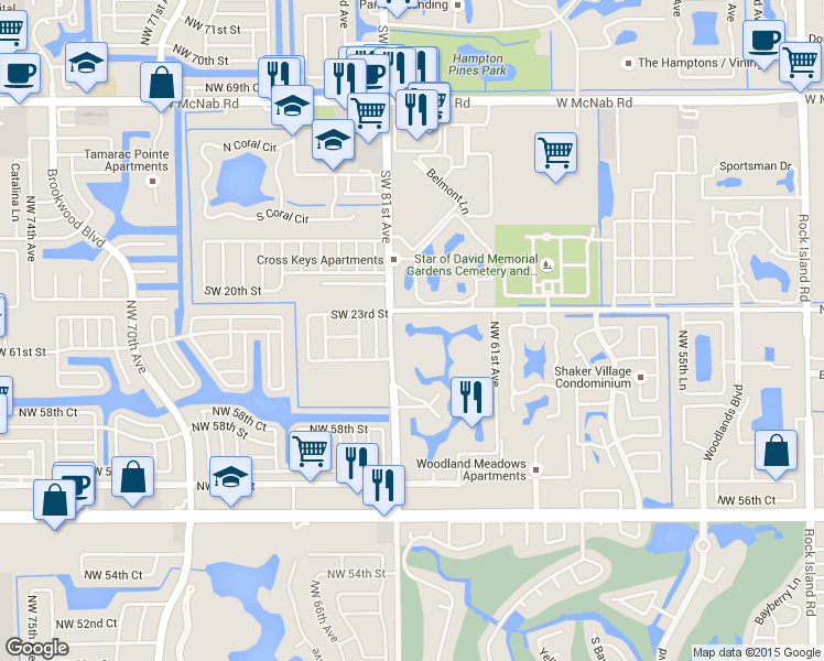 map of restaurants, bars, coffee shops, grocery stores, and more near 6300 Northwest 62nd Street in Fort Lauderdale