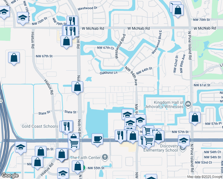 map of restaurants, bars, coffee shops, grocery stores, and more near 6009 Plum Isle Way in Tamarac