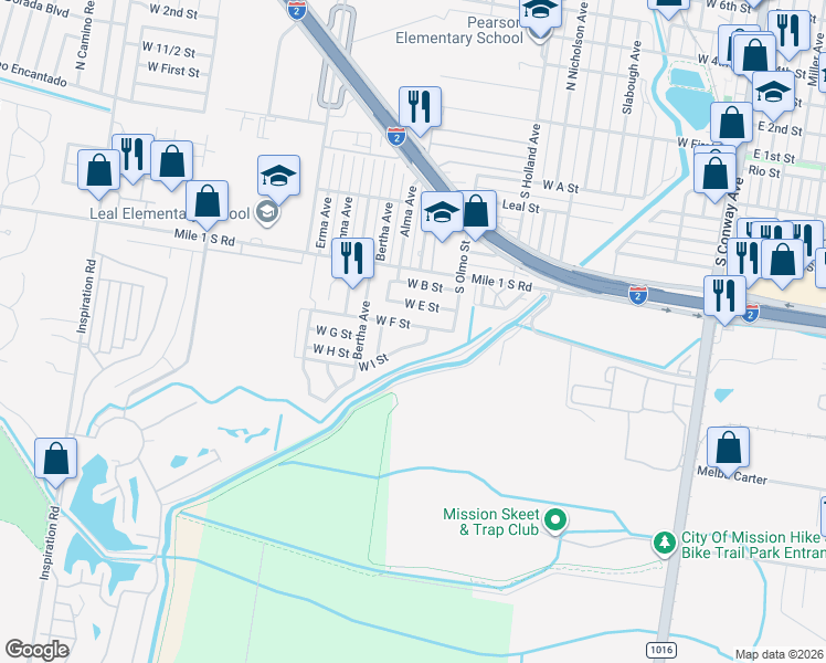map of restaurants, bars, coffee shops, grocery stores, and more near 1007 W F St in Mission