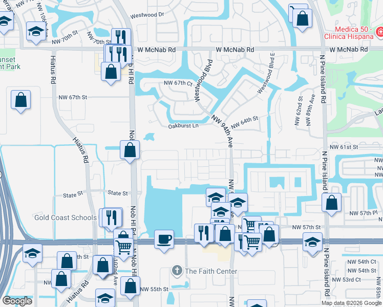 map of restaurants, bars, coffee shops, grocery stores, and more near 6009 Plum Isle Way in Tamarac