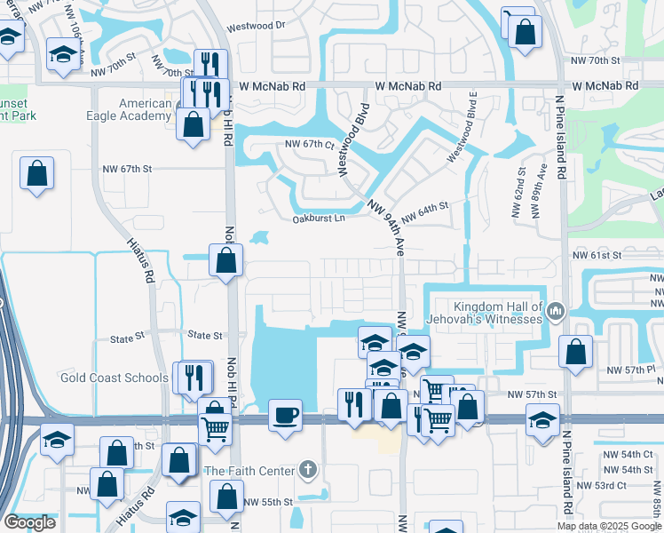 map of restaurants, bars, coffee shops, grocery stores, and more near 6009 Plum Isle Way in Tamarac
