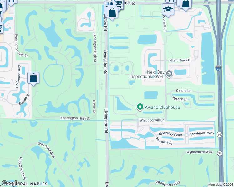 map of restaurants, bars, coffee shops, grocery stores, and more near 12675 Biscayne Court in Naples