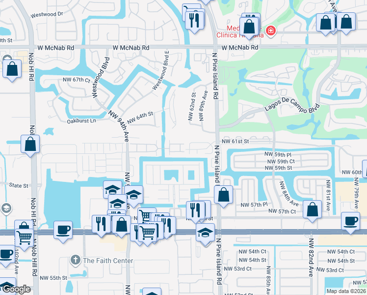 map of restaurants, bars, coffee shops, grocery stores, and more near 6015 Northwest 89th Avenue in Tamarac