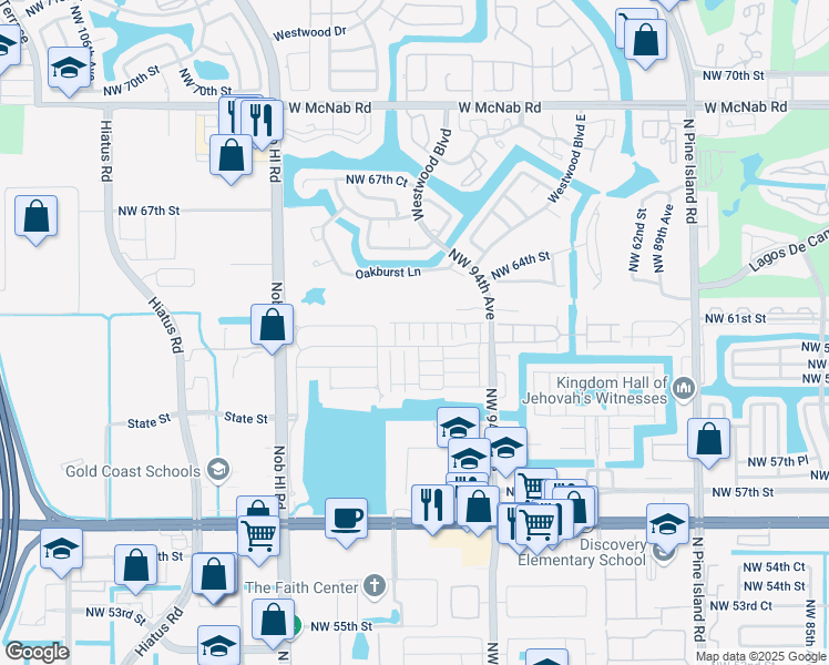 map of restaurants, bars, coffee shops, grocery stores, and more near 6007 Harbor Isle Way in Tamarac