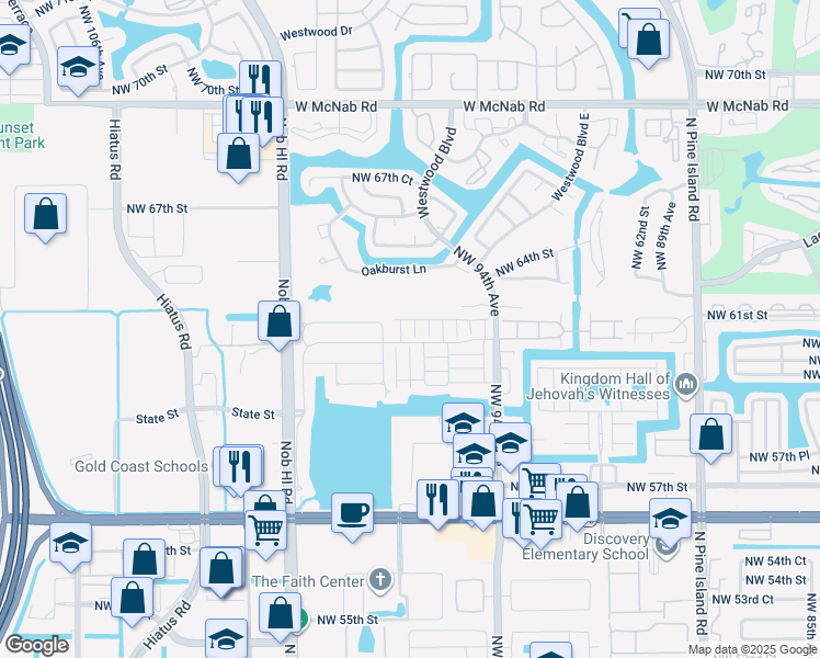 map of restaurants, bars, coffee shops, grocery stores, and more near 6009 Plum Isle Way in Tamarac