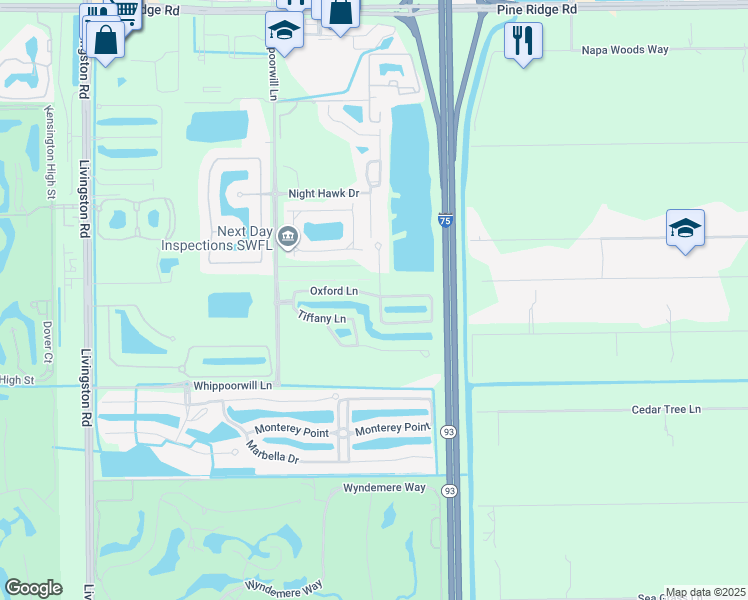map of restaurants, bars, coffee shops, grocery stores, and more near 1096 Oxford Lane in Naples