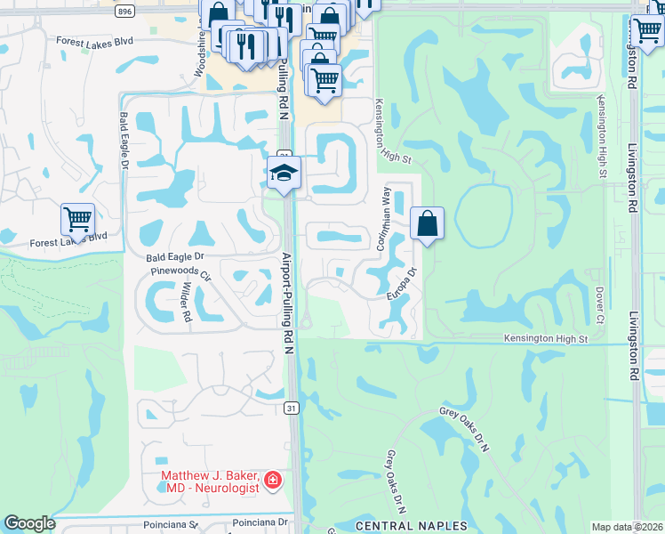 map of restaurants, bars, coffee shops, grocery stores, and more near 3311 Europa Drive in Naples