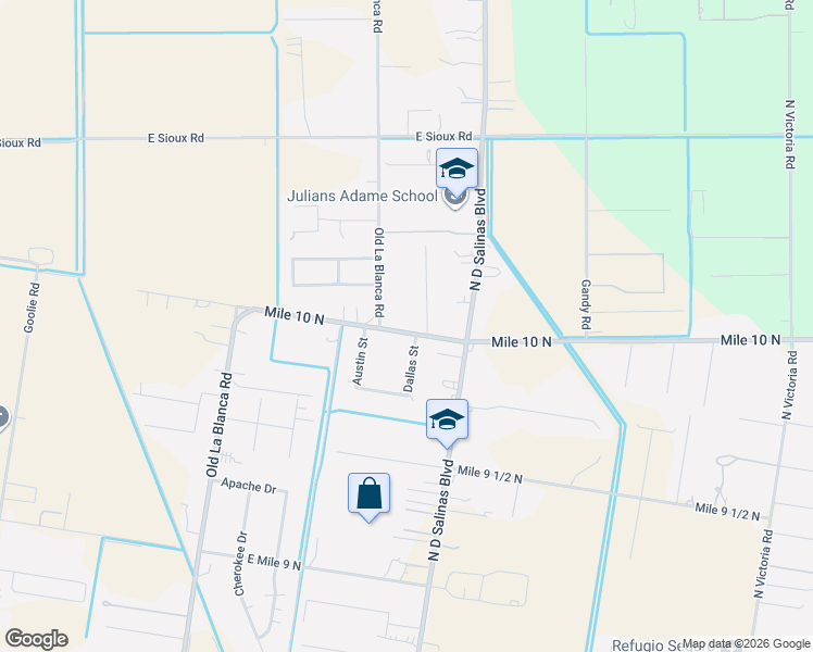 map of restaurants, bars, coffee shops, grocery stores, and more near 1707 Mile 10 North in Donna