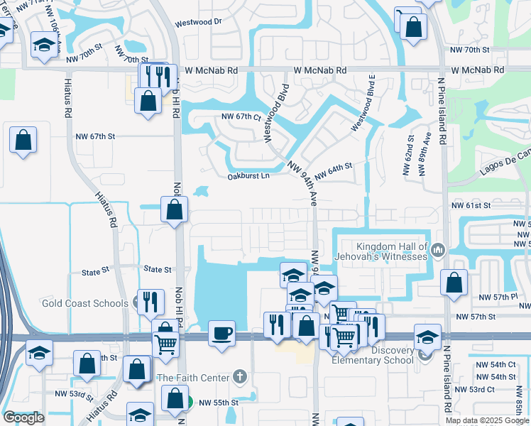 map of restaurants, bars, coffee shops, grocery stores, and more near 6007 Harbor Isle Way in Tamarac