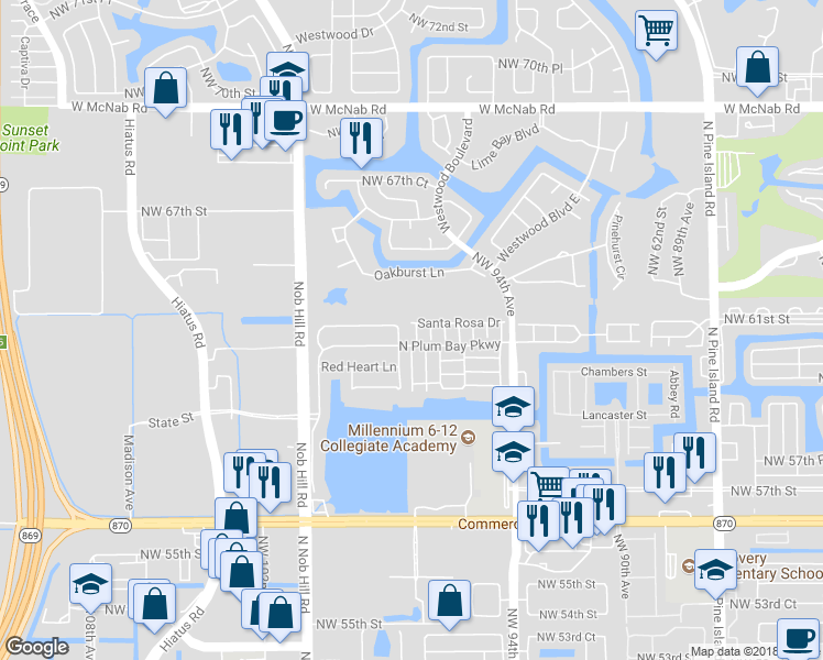 map of restaurants, bars, coffee shops, grocery stores, and more near 6009 Plum Isle Way in Tamarac