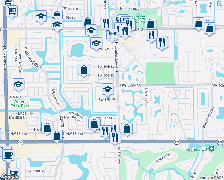 map of restaurants, bars, coffee shops, grocery stores, and more near 2309 Southwest 81st Terrace in North Lauderdale