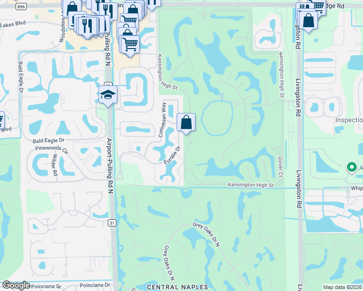 map of restaurants, bars, coffee shops, grocery stores, and more near 4778 Europa Drive in Naples