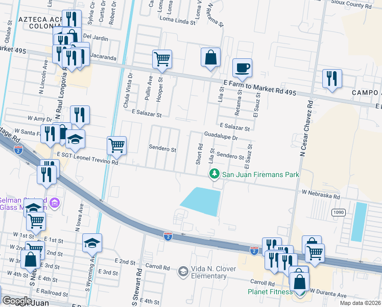 map of restaurants, bars, coffee shops, grocery stores, and more near 1010 Washingtonia Palm Avenue in San Juan