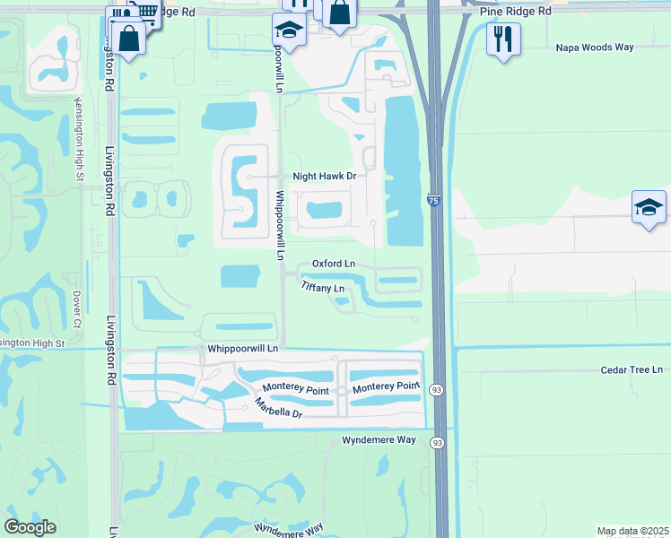 map of restaurants, bars, coffee shops, grocery stores, and more near 1184 Oxford Lane in Naples