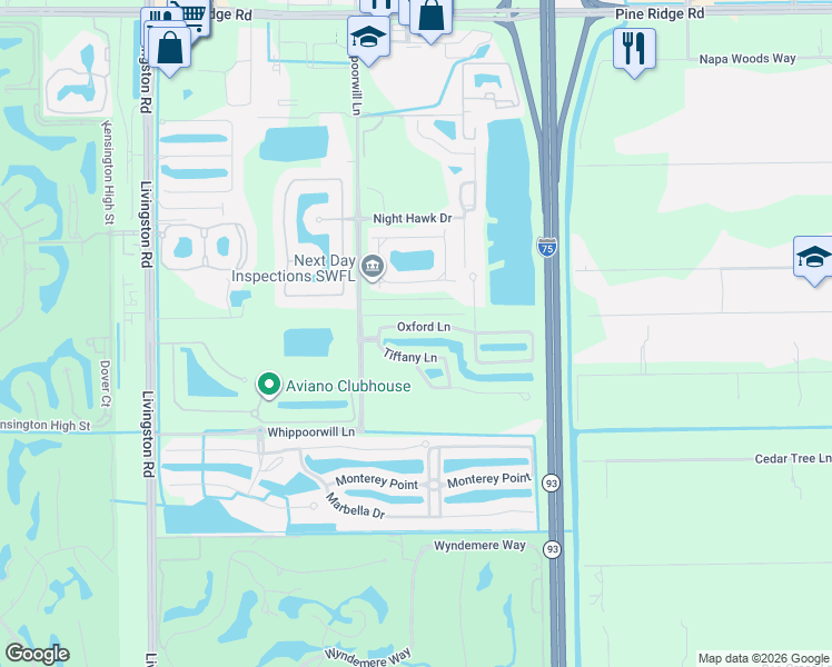 map of restaurants, bars, coffee shops, grocery stores, and more near 1184 Oxford Lane in Naples