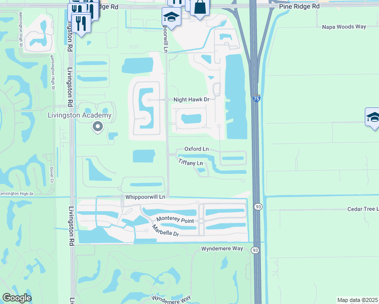 map of restaurants, bars, coffee shops, grocery stores, and more near 1184 Oxford Lane in Naples