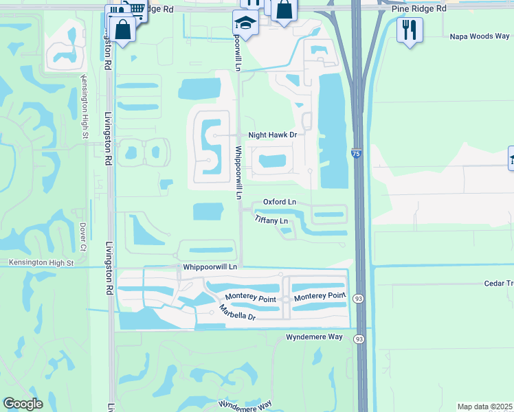 map of restaurants, bars, coffee shops, grocery stores, and more near 1272 Oxford Lane in Naples