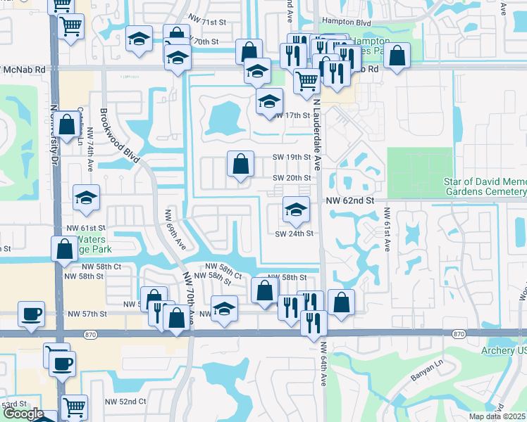 map of restaurants, bars, coffee shops, grocery stores, and more near 2307 Southwest 82nd Terrace in North Lauderdale