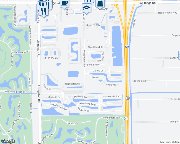 map of restaurants, bars, coffee shops, grocery stores, and more near 1272 Oxford Lane in Naples