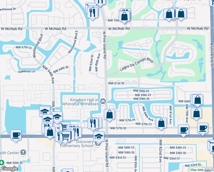 map of restaurants, bars, coffee shops, grocery stores, and more near 6062 Northwest 88th Avenue in Tamarac