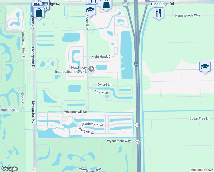 map of restaurants, bars, coffee shops, grocery stores, and more near 1152 Oxford Lane in Naples
