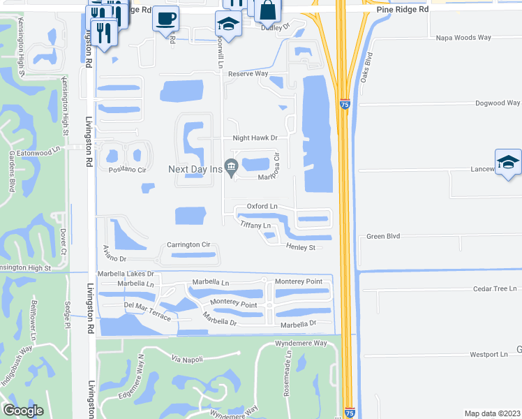 map of restaurants, bars, coffee shops, grocery stores, and more near 1184 Oxford Lane in Naples